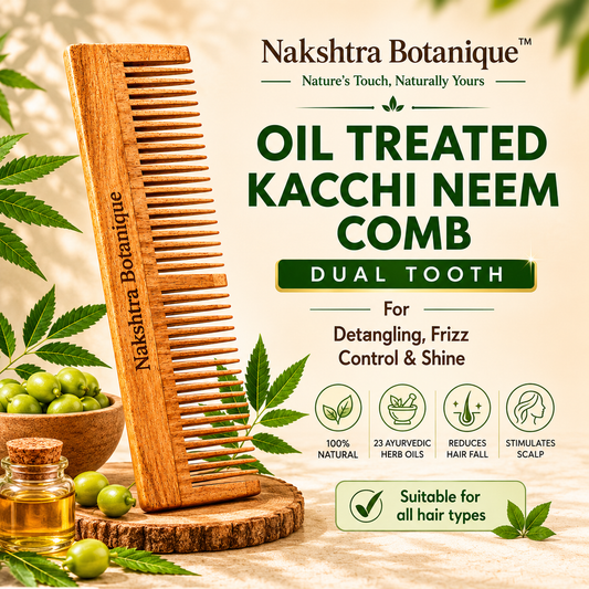Kacchi Neem Wood Comb | Treated with 23 Ayurvedic Herb Oils 🌿
