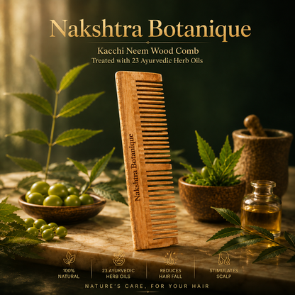 Kacchi Neem Wood Comb | Treated with 23 Ayurvedic Herb Oils 🌿